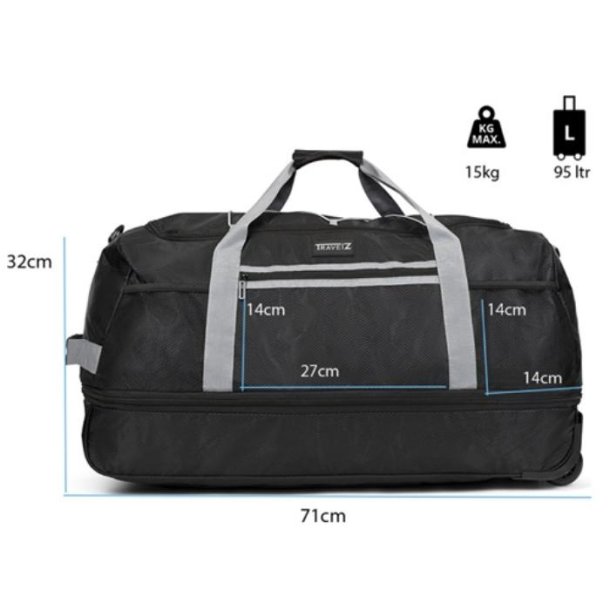 Rejsetaske foldbar sort 95 liter 16x40x17cm