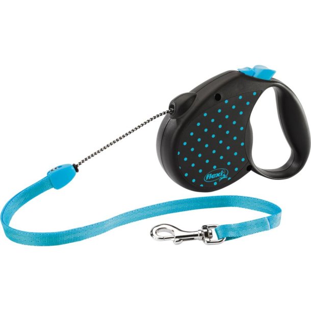 Flexi Color Dots Qimminut Aneerussut / Snor M, 5 m, bl, op til 20 kg