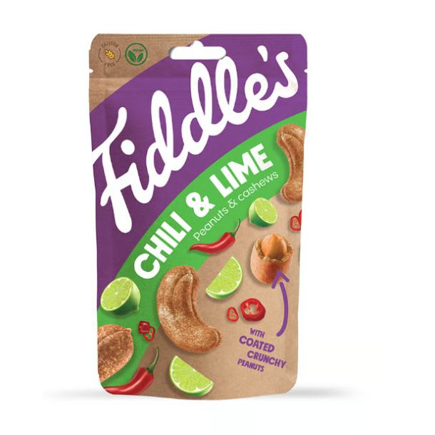 Fiddle's Peanuts &amp; Cashews - Chili &amp; Lime 70g