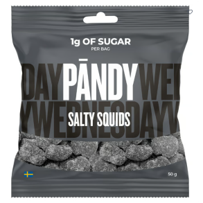Pandy Candy Salty Squids 50g, 1 g sukker pr. pose