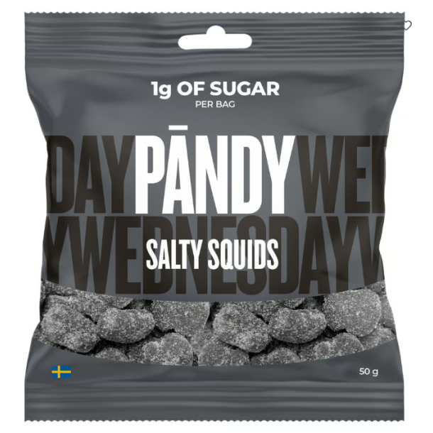 Pandy Candy Salty Squids 50g, 1 g sukker pr. pose