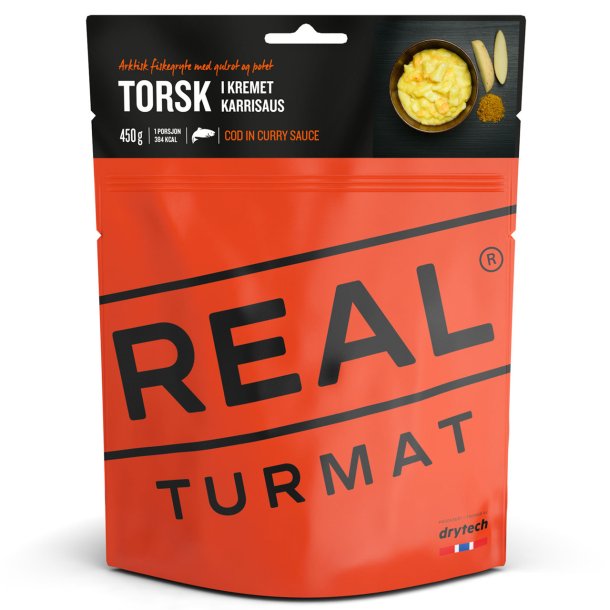 REAL Turmat Torsk i Karrysovs / Cod in Curry Sauce 96 g. 563 kcal