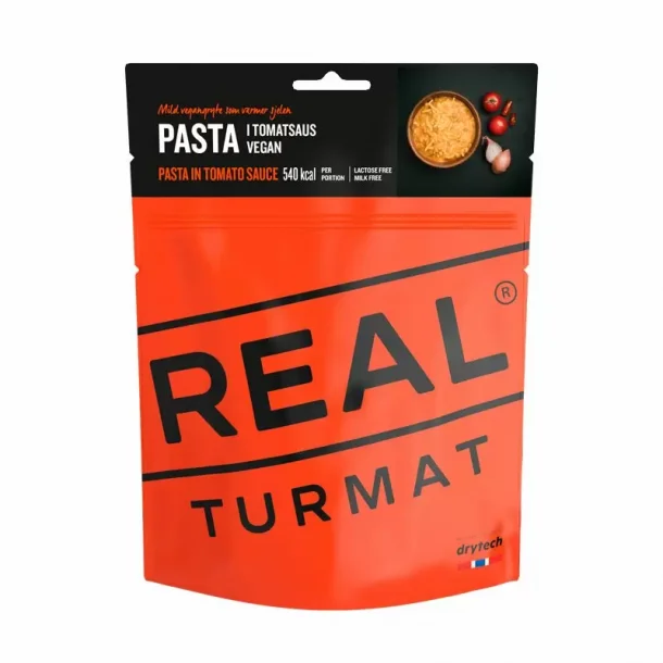 REAL Turmat Pasta i tomatsauce / Pasta in tomato sauce (Vegansk /Vegan) 127 g. 540 kcal