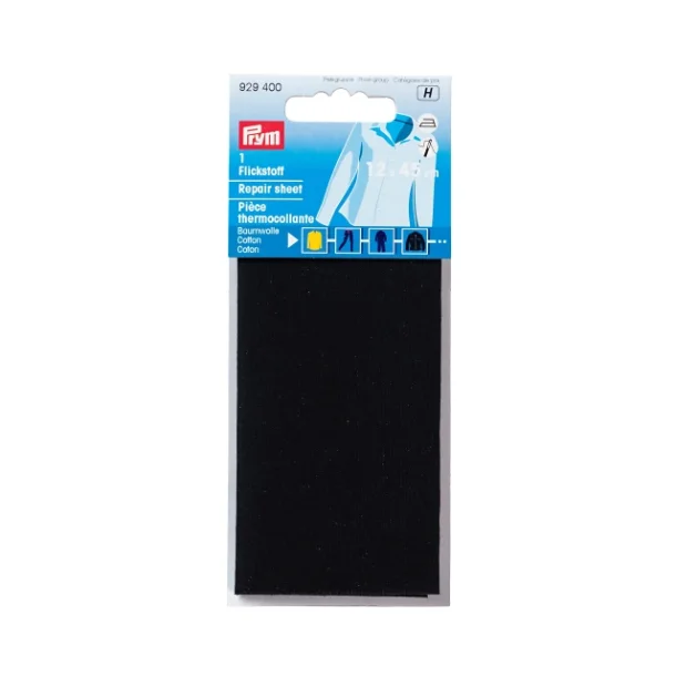 Reparationslap strygbar bomuld 12 x 45 cm sort