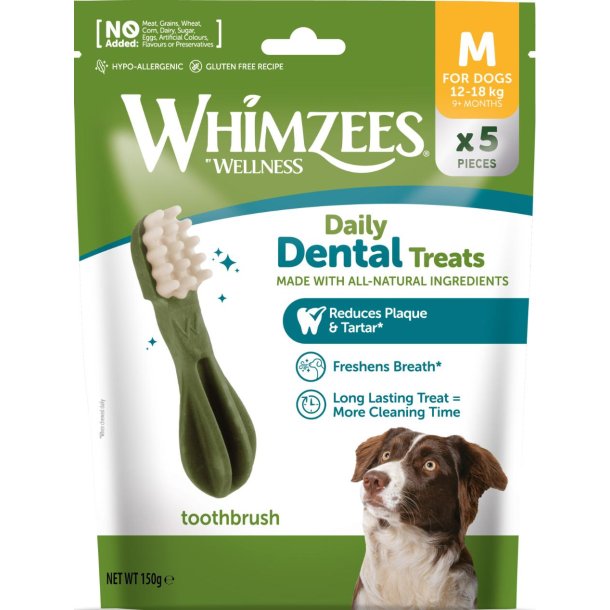 Qimminut Whimzees Tyggeben Toothbrush M, 5-pak, 150 g