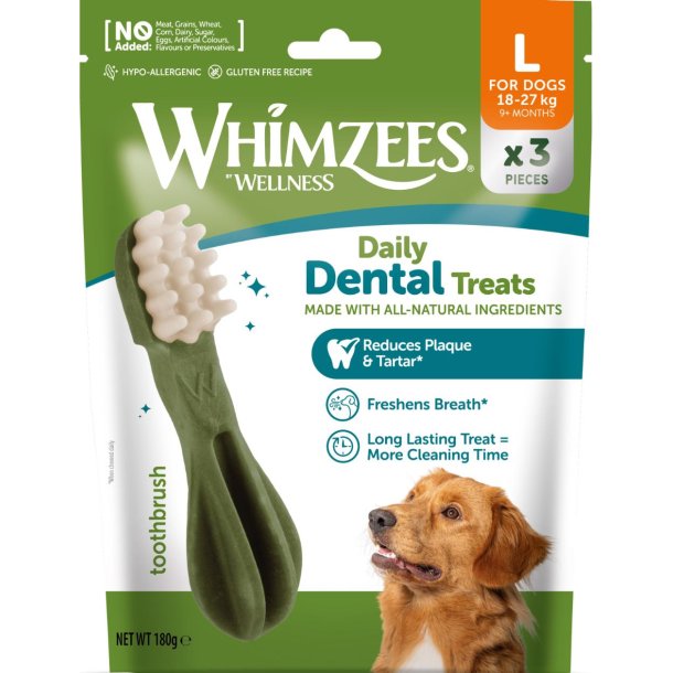 Qimminut Whimzees Tyggeben Toothbrush L, 3-pak, 180 g